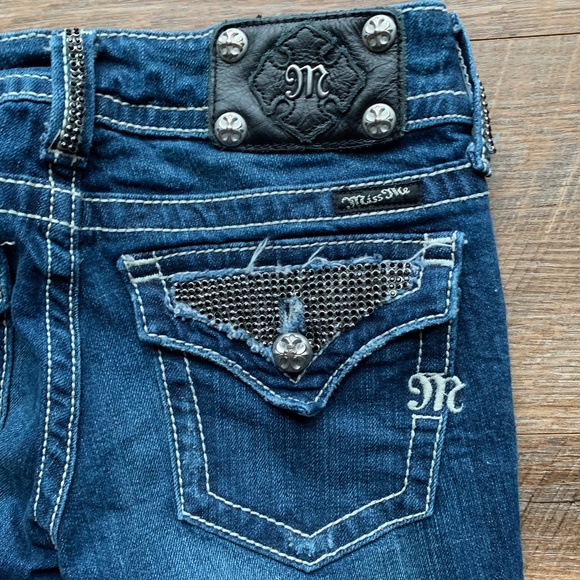 Miss Me JP5023-1 Bootcut Stretch Denim Blue Jeans Rhinestones Woman’s Size 26 - Picture 5 of 10